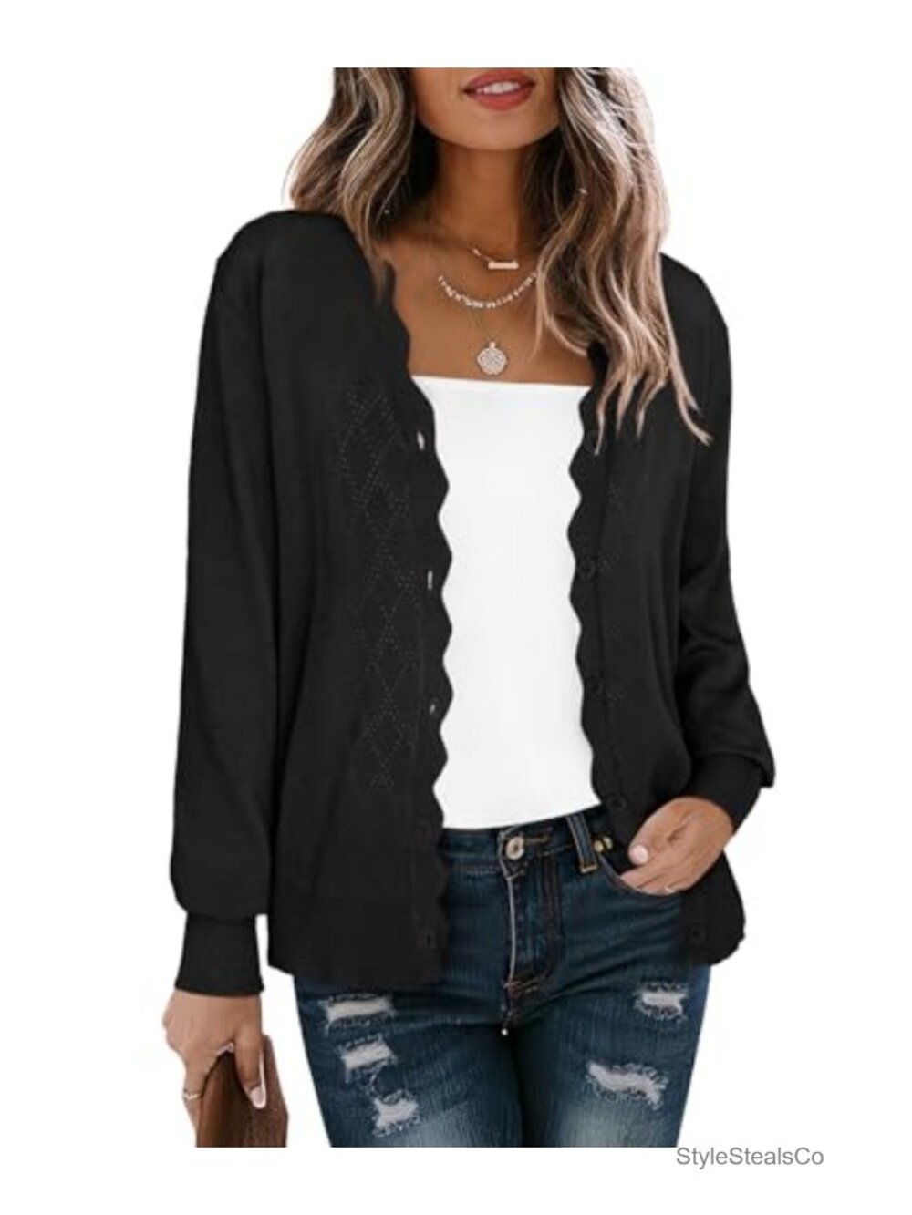 LILBETTER Women's Knit Cardigan V-Neck Long Sleeve Lightweight